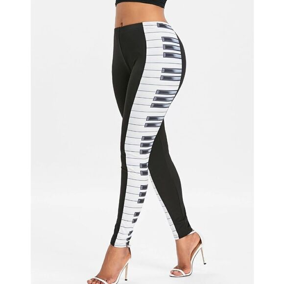 Piano Keys Printed High Waisted Leggings - Picture 1 of 6